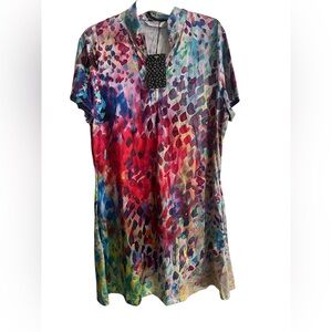 ACEGOLES Crystal Print Short Sleeve UPF50+ Mini Dress – Size L